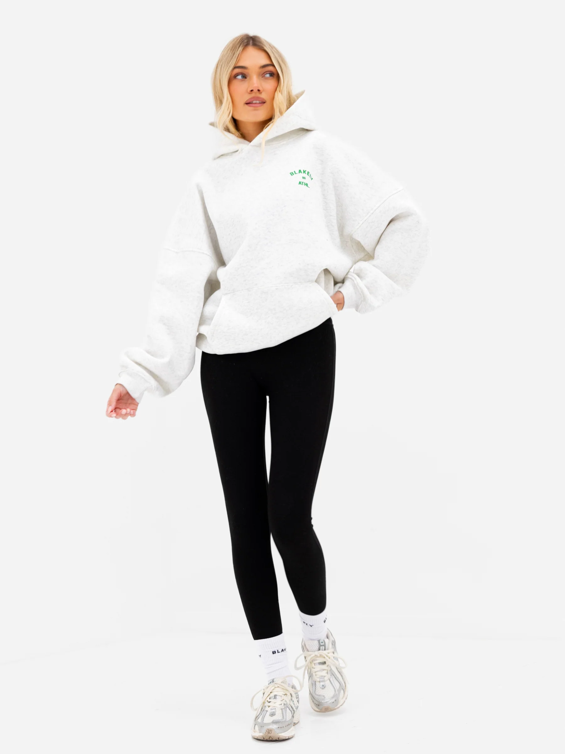 Hallie Oversized Hoodie - Marl White & Bold Green - Image 4