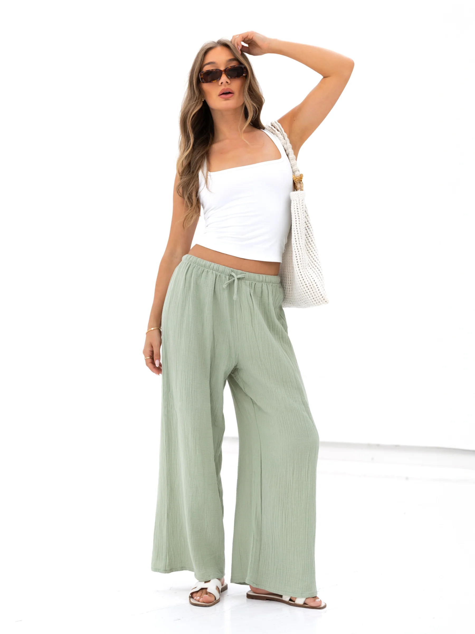 Mila Wide Leg Trousers - Soft Sage - Image 4