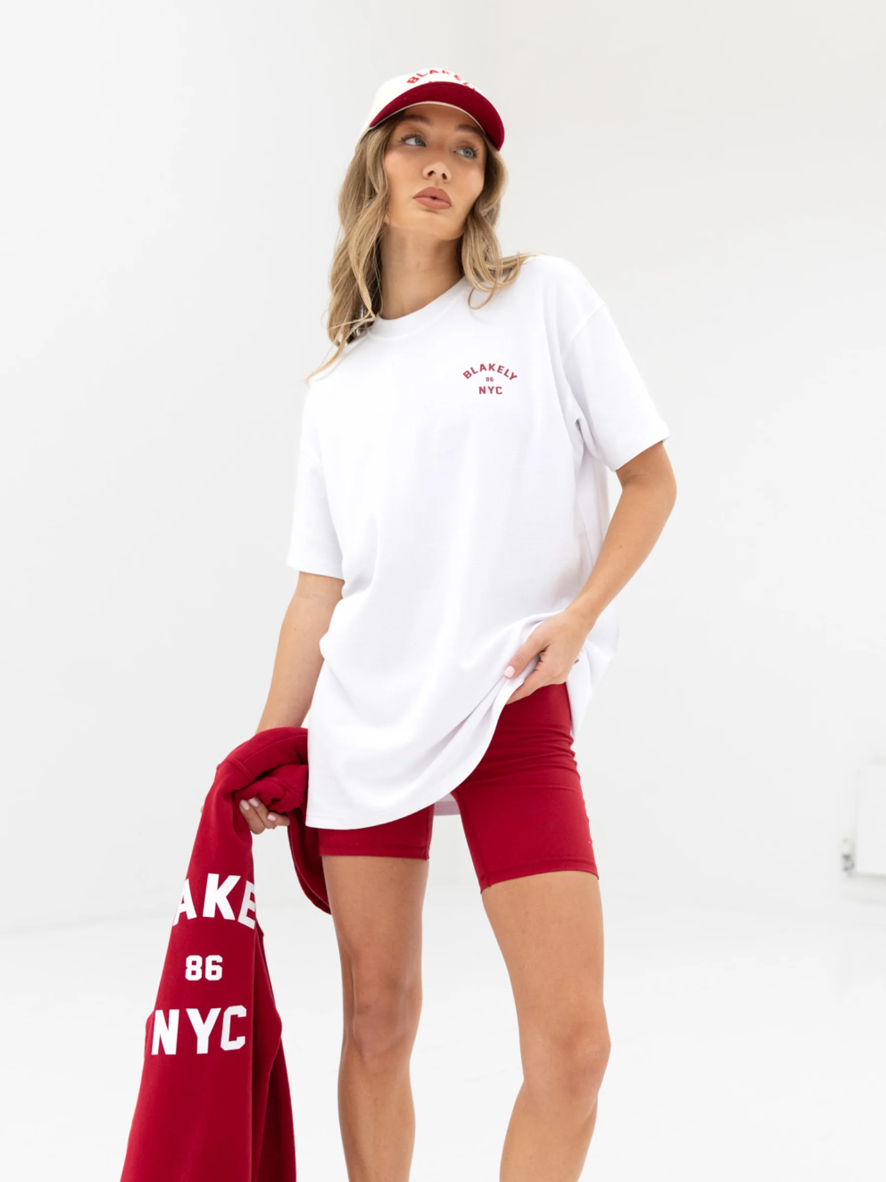NYC Oversized T-Shirt - White & Cherry Red - Image 6