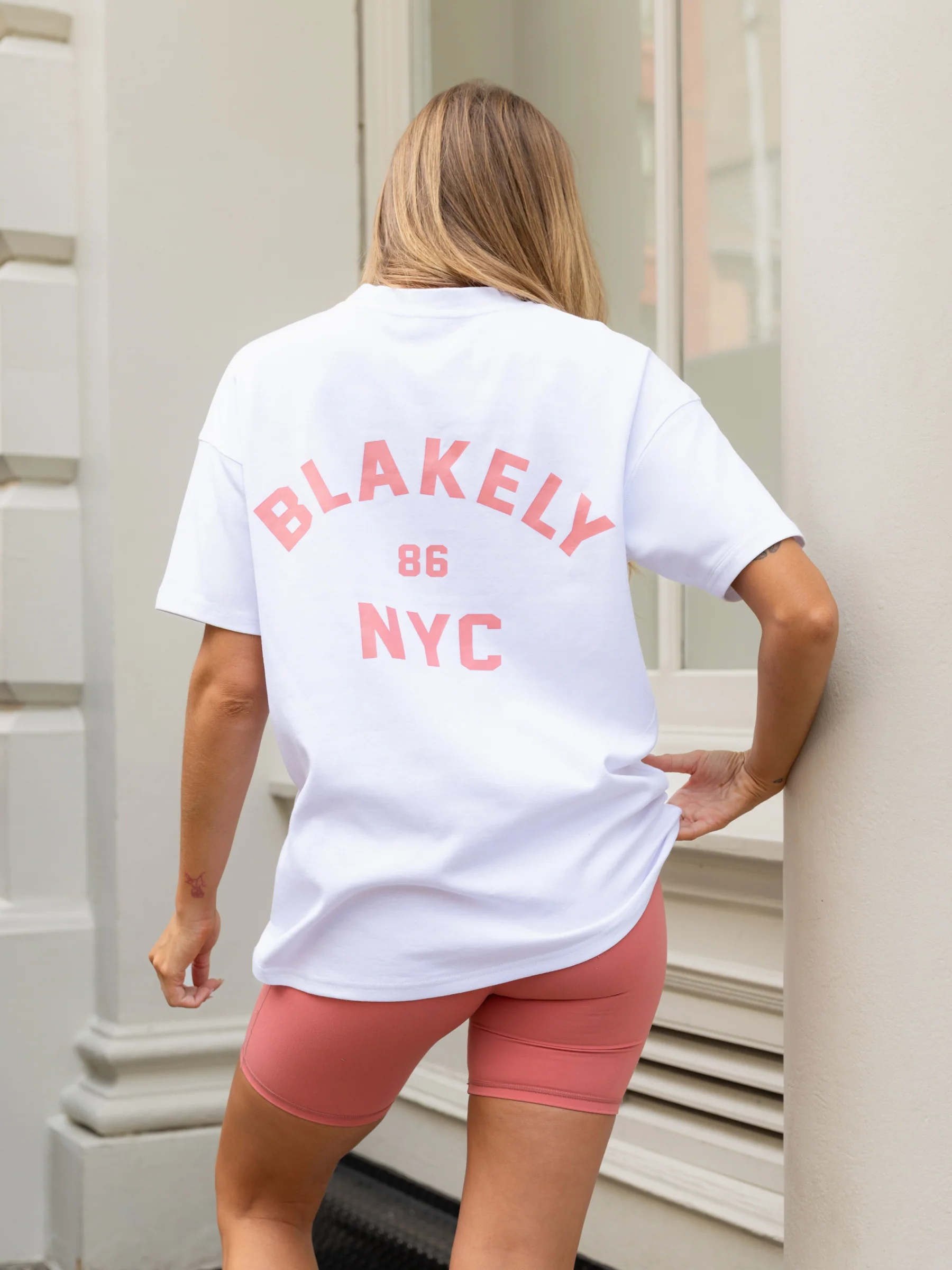 NYC Oversized T-Shirt - White & Sunrise Coral - Image 3