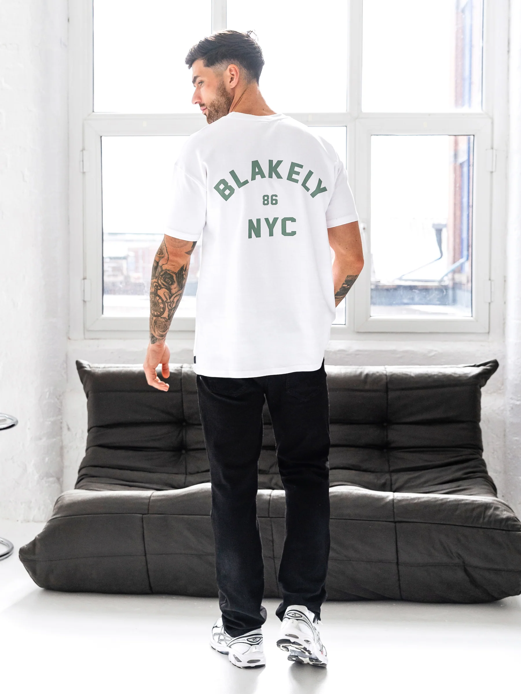 NYC Relaxed T-Shirt - White & Sage Green - Image 3