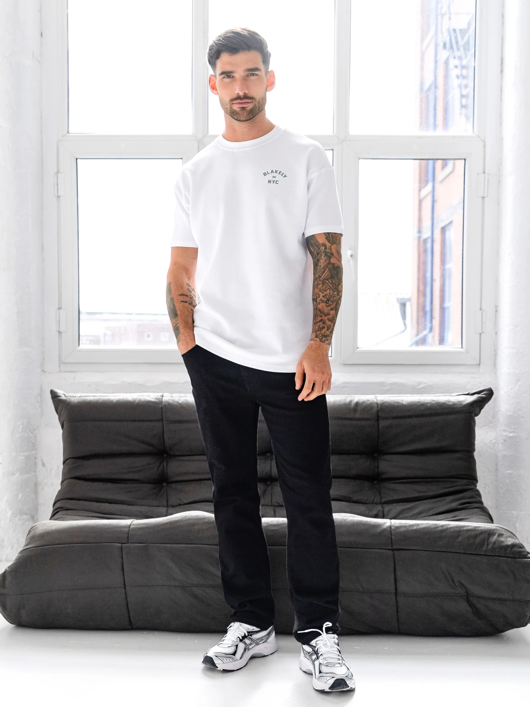 NYC Relaxed T-Shirt - White & Sage Green - Image 4