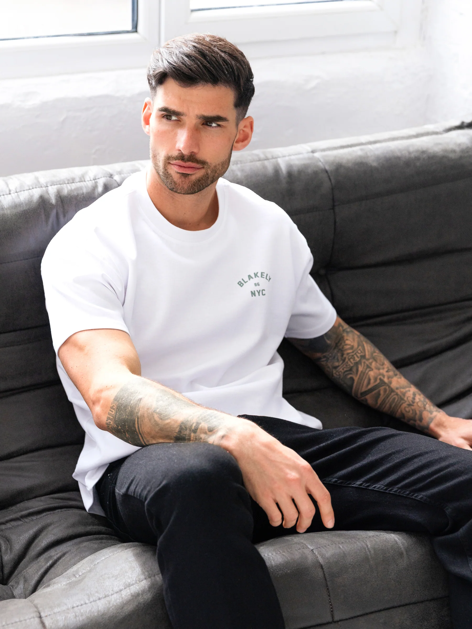 NYC Relaxed T-Shirt - White & Sage Green - Image 6