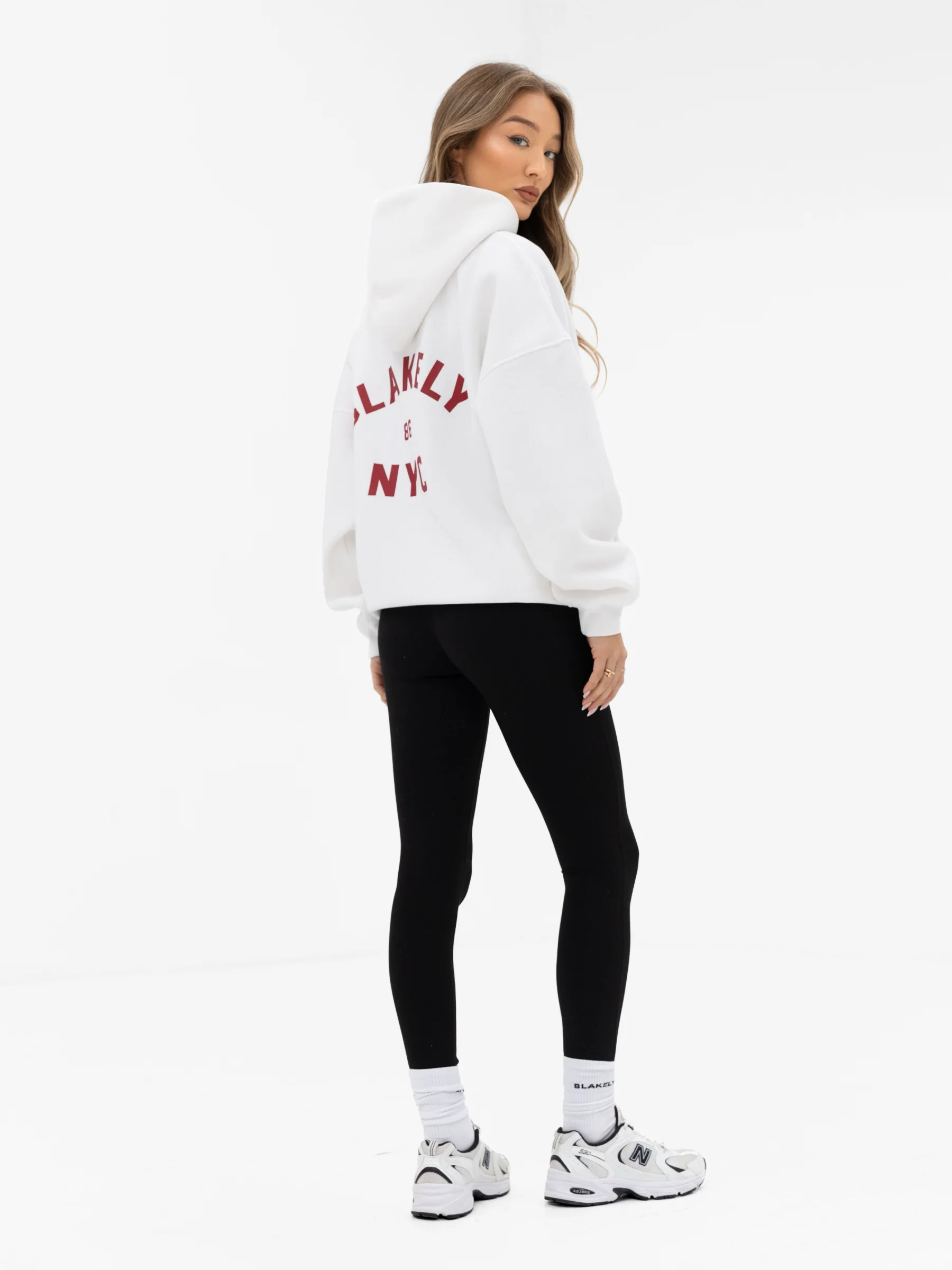 NYC Oversized Hoodie - White & Cherry Red - Image 3