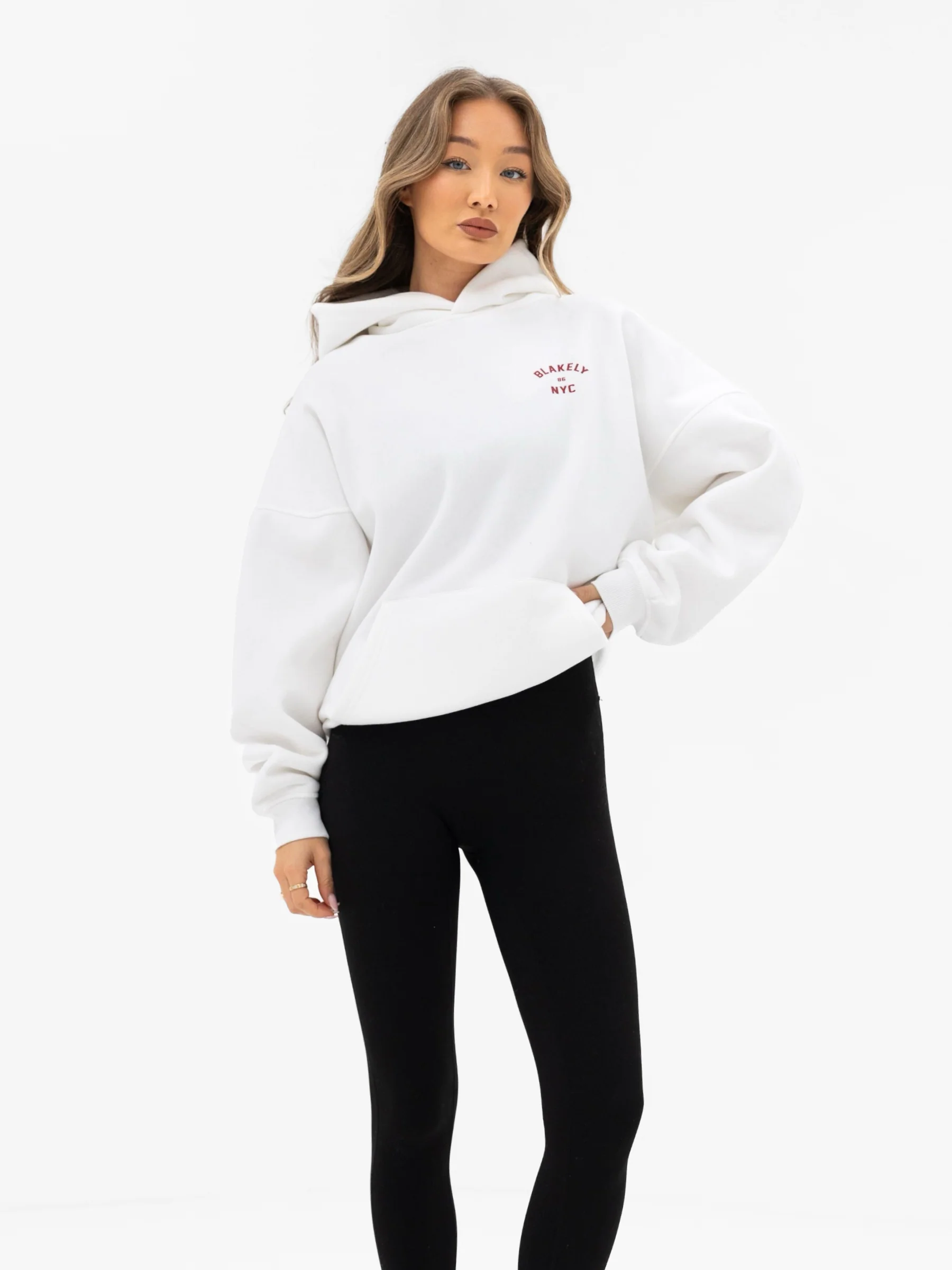 NYC Oversized Hoodie - White & Cherry Red - Image 5