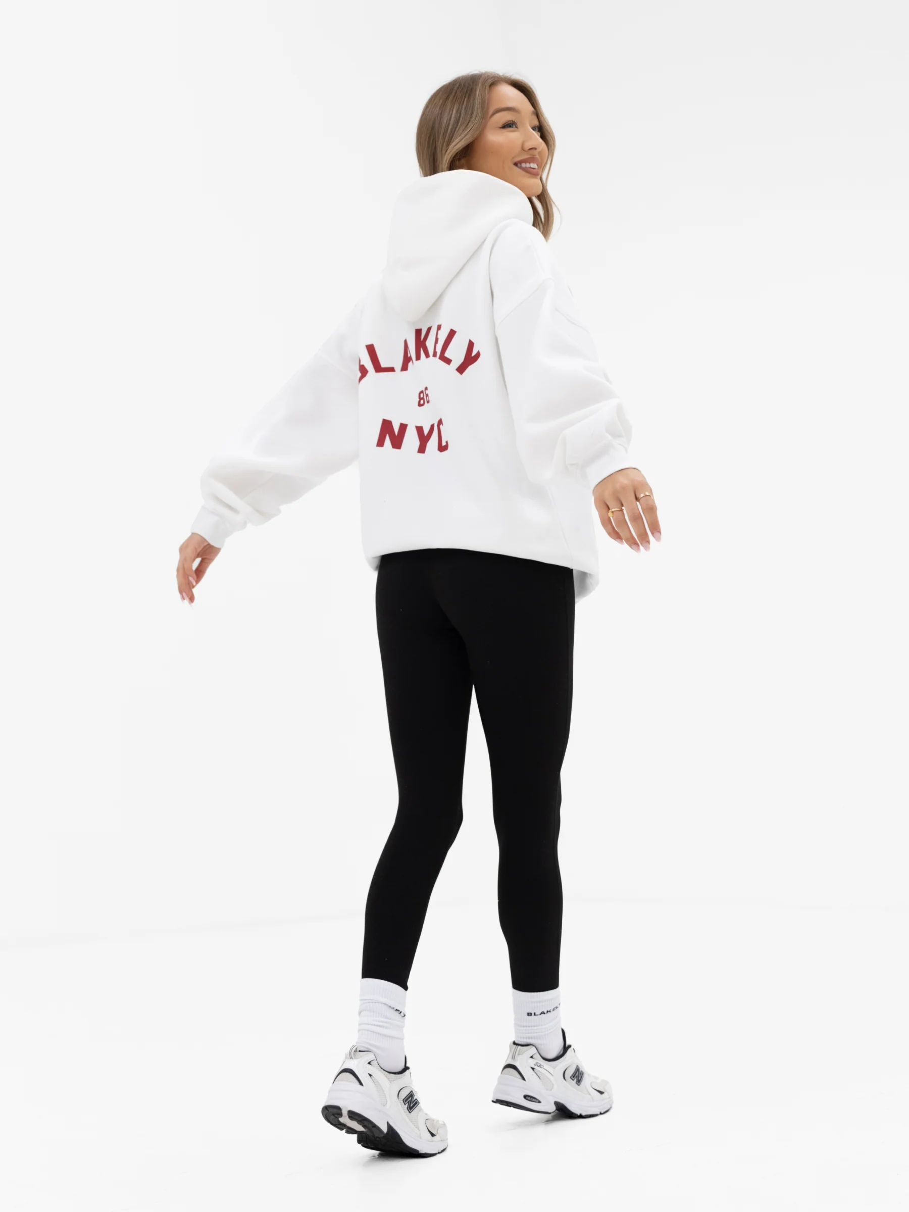 NYC Oversized Hoodie - White & Cherry Red - Image 6