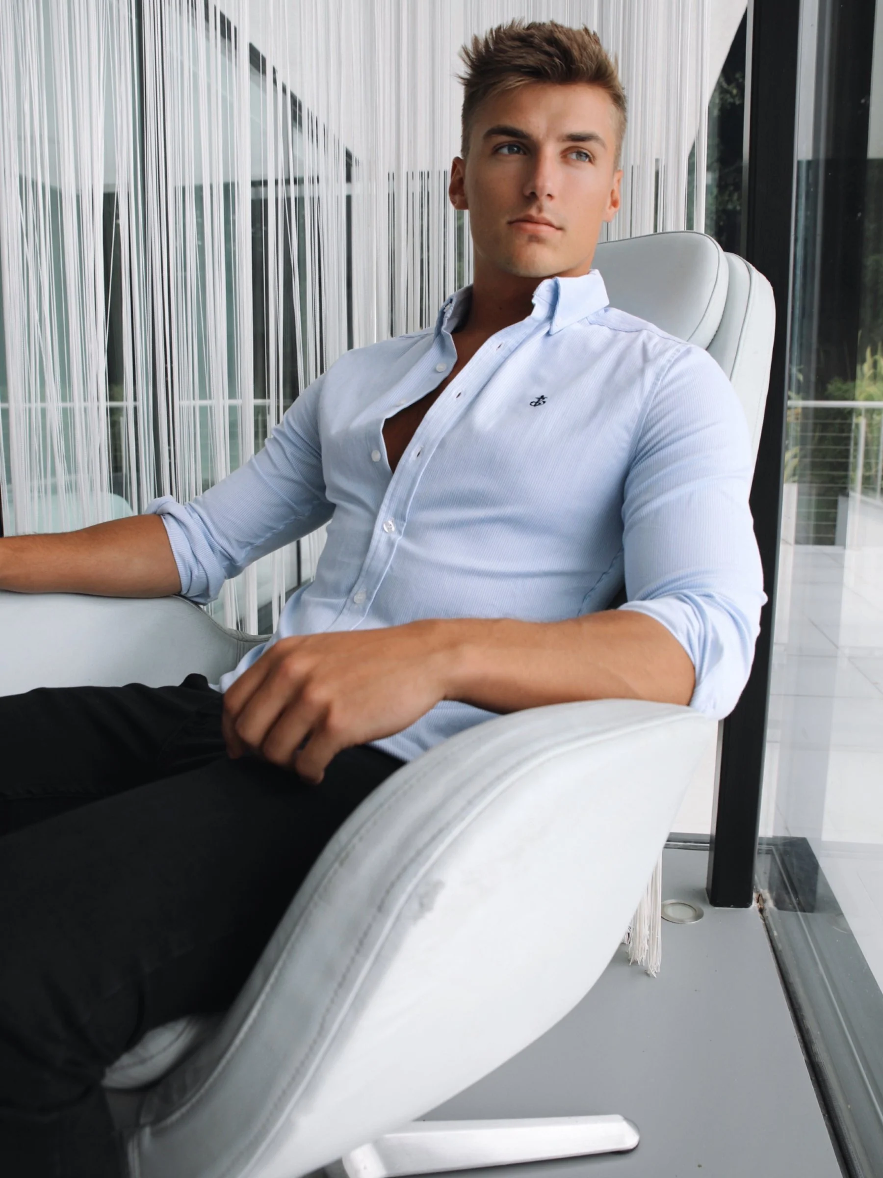 Oxford Fitted Stretch Shirt - Blue Stripe - Image 4