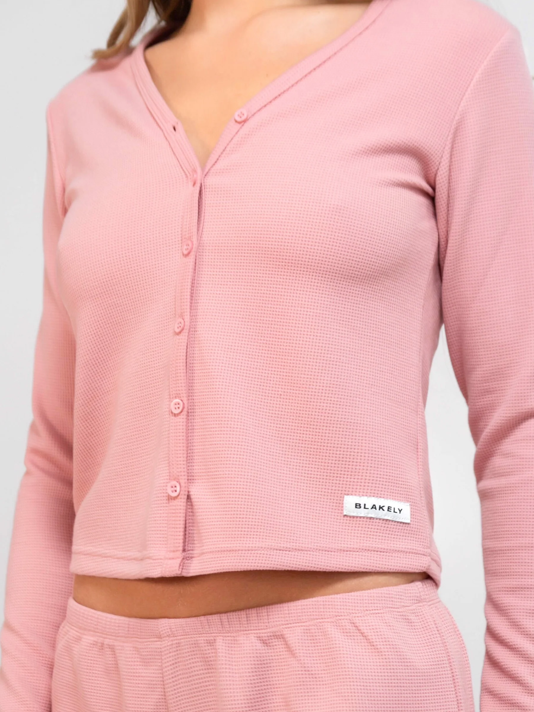 Soft Waffle Cardigan - Rose Pink - Image 6