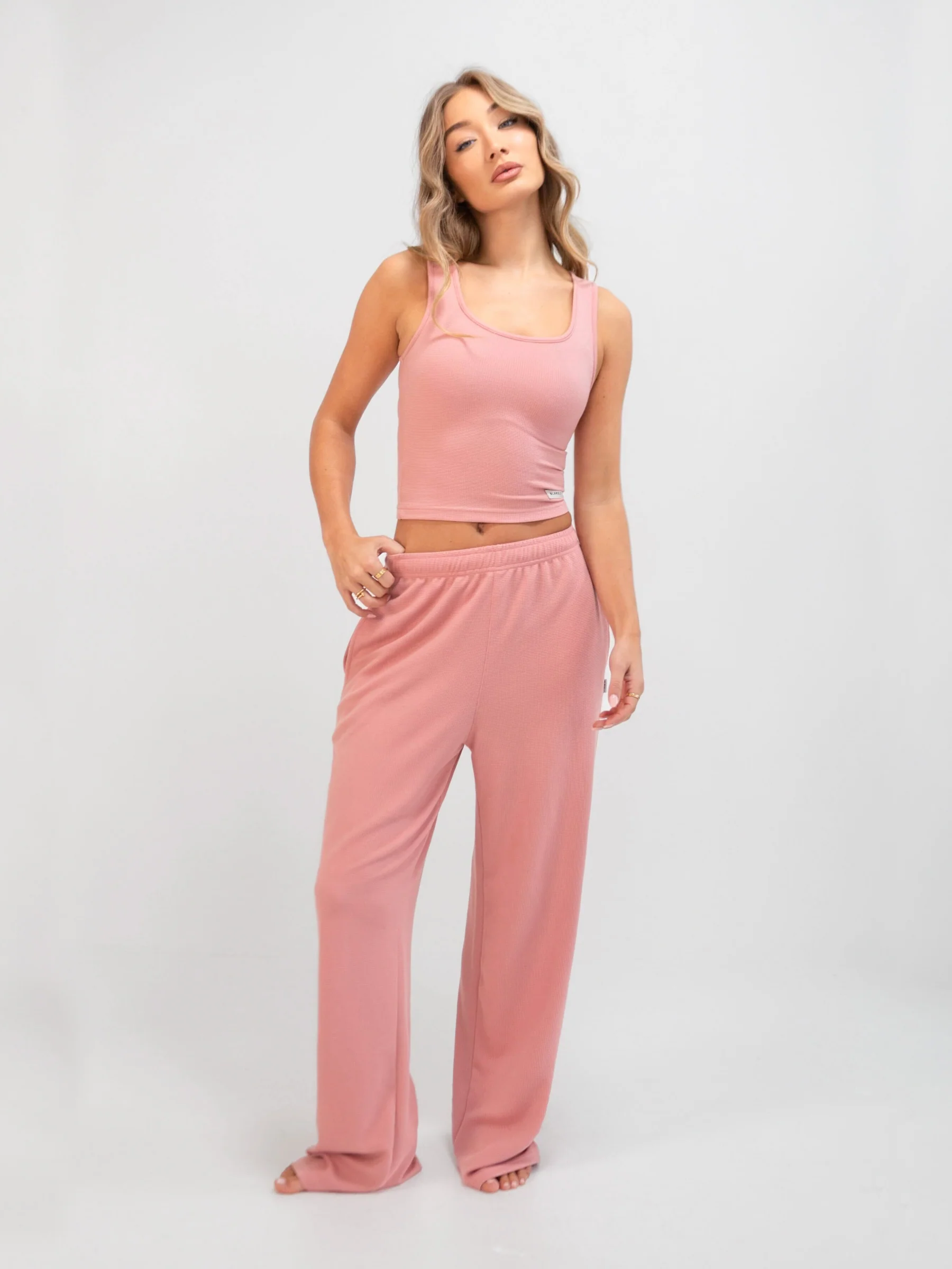 Soft Waffle Trousers - Rose Pink - Image 3