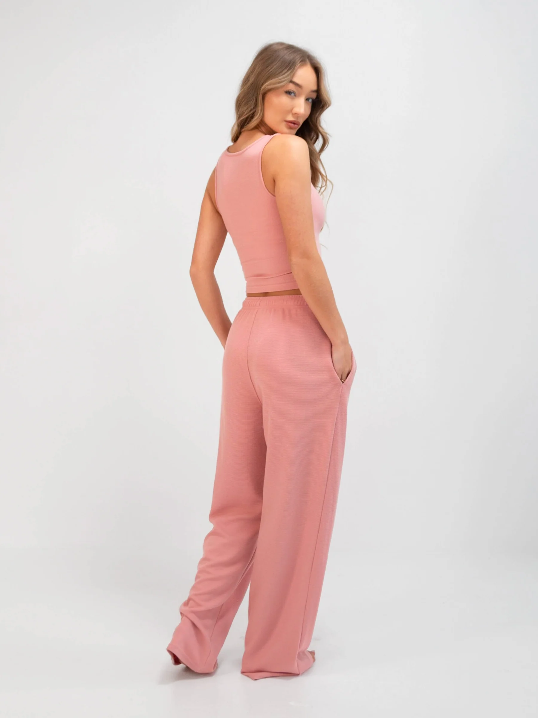 Soft Waffle Trousers - Rose Pink - Image 6