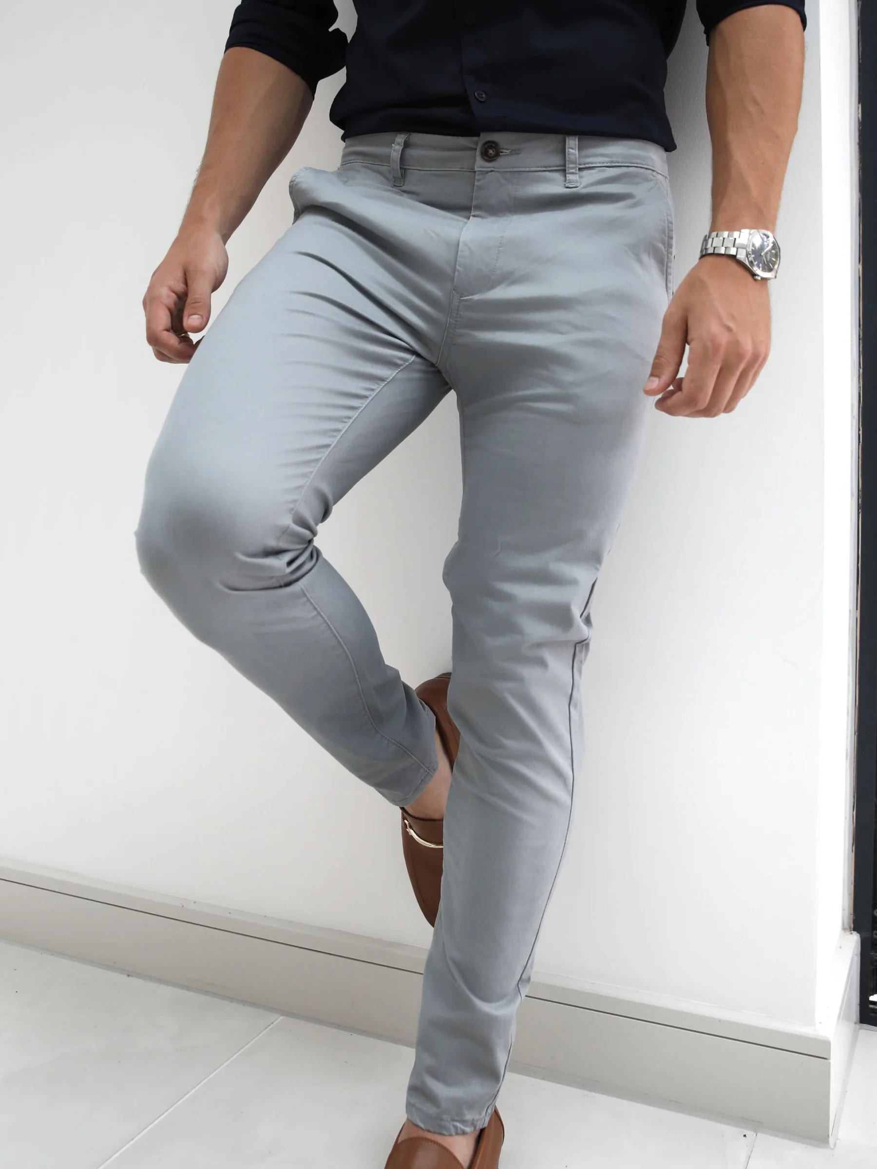 Stretch Chinos - Light Grey - Image 3